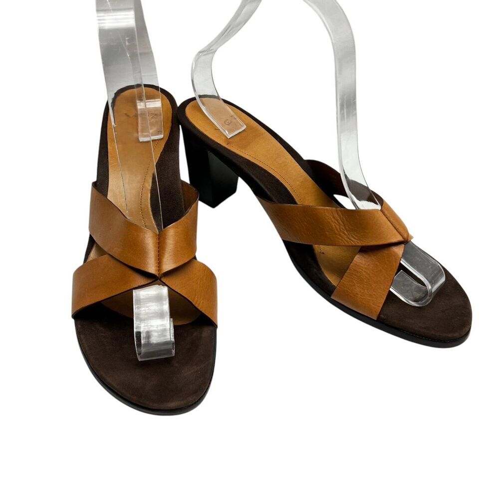 V.O.Z. Voz KIMA Cross Strap Brown Leather Sandal Stacked Heel Size 9.5M
